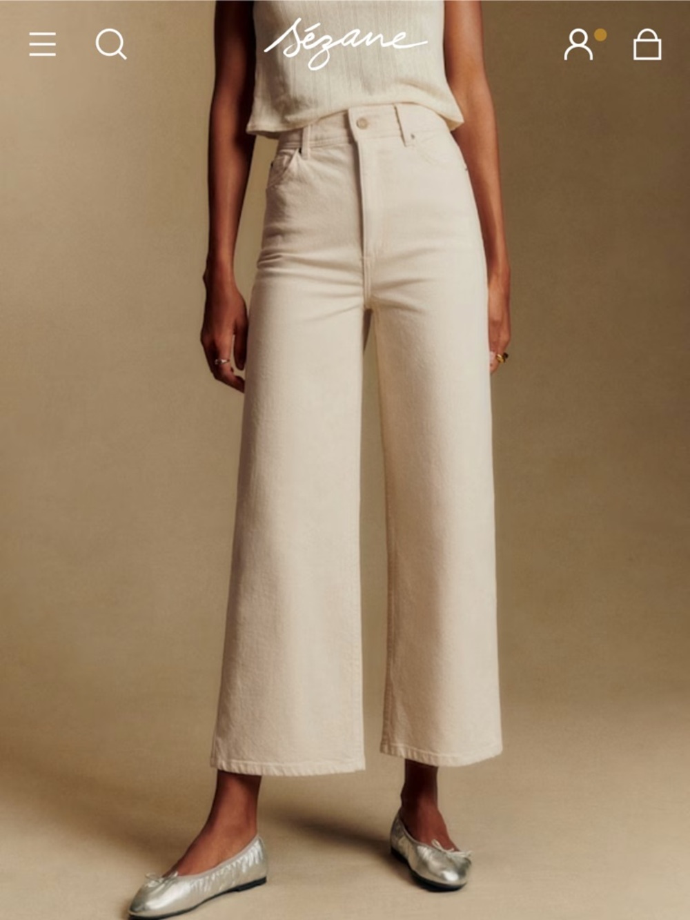 Sezane Off-White Denim Jeans wide leg cropped size 28 high rise denim baggy